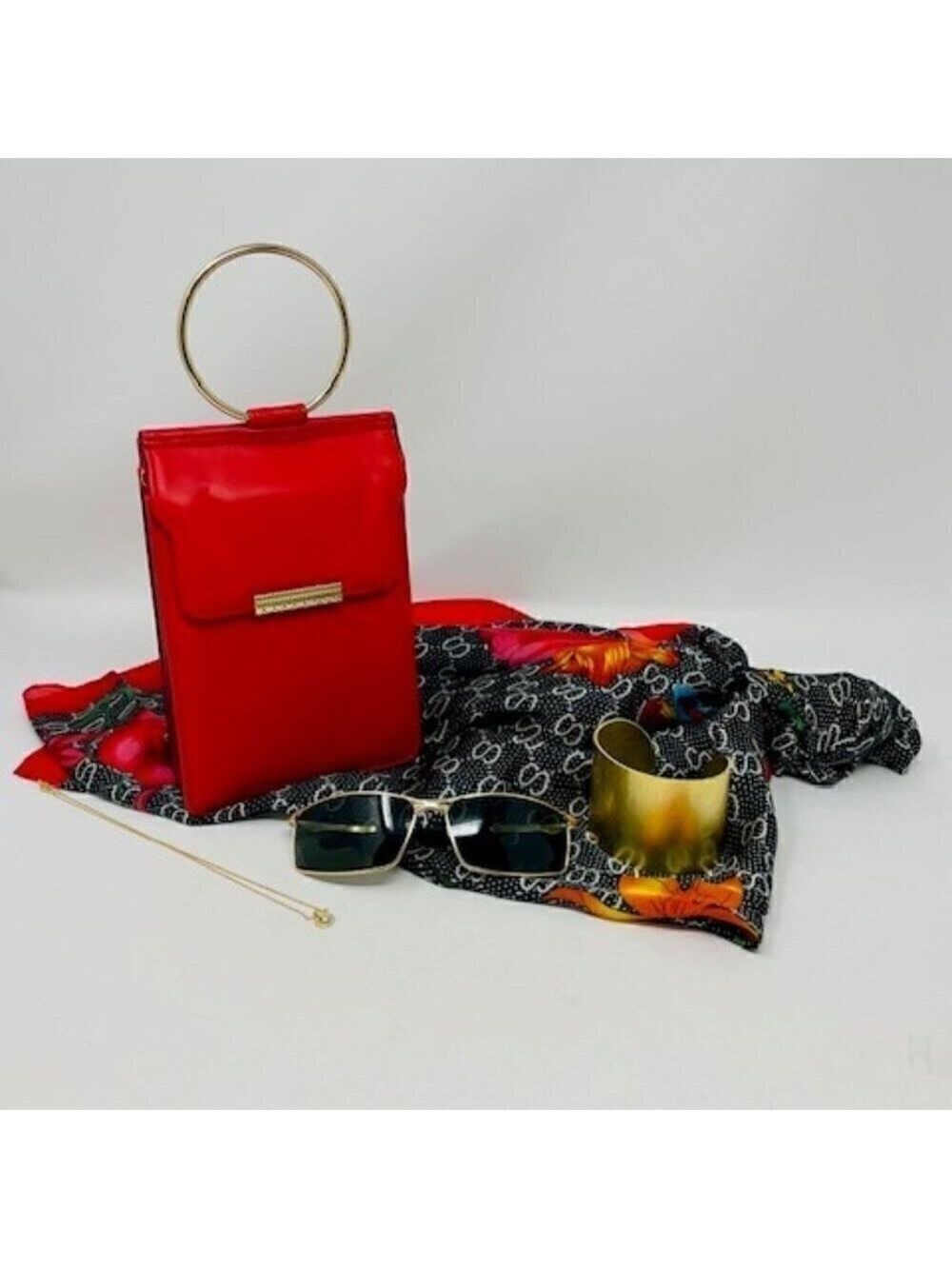 5 pc Gift Set -Scarf, Red Travel Bag, Sunglasses, Fashion Cuff and necklace NEW